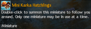 MMOJUGG Guild Wars 2 US Minni Karka Hatchlings Details View of Item Function and Use